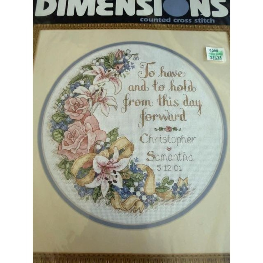 Dimensions Cross Stitch "To Have and To Hold Wedding Record" 1998 Pattern - Picture 5 of 7